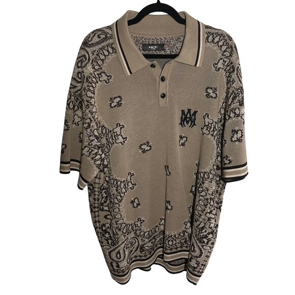 Amiri Bandana Cotton Cashmere Blend Matching Set Tan Brown Polo Shorts Size XXL - Picture 3 of 16